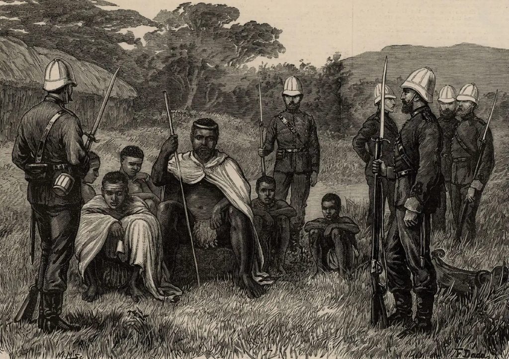 Cetshwayo, król Zulu, pod strażą brytyjską w Afryce Południowej, 1879 r.